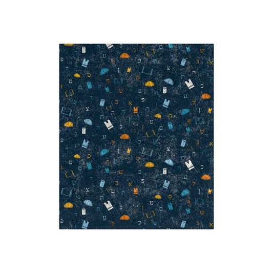 Dark Blue Mitzvah Boy Crushed Velvet Blanket