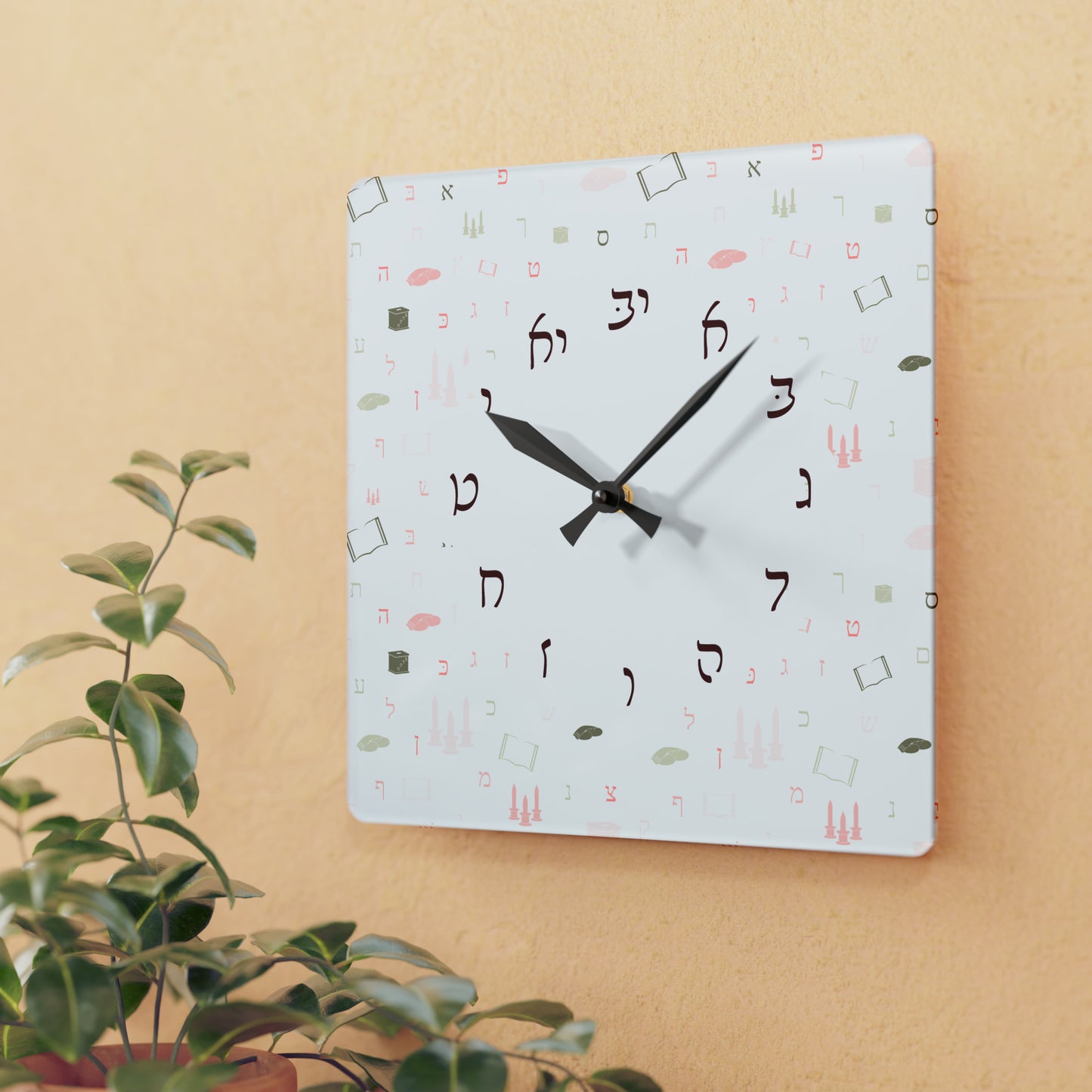 With Rashi Numbers - Mitzvah Girl Aleph Beis Acrylic Wall Clock