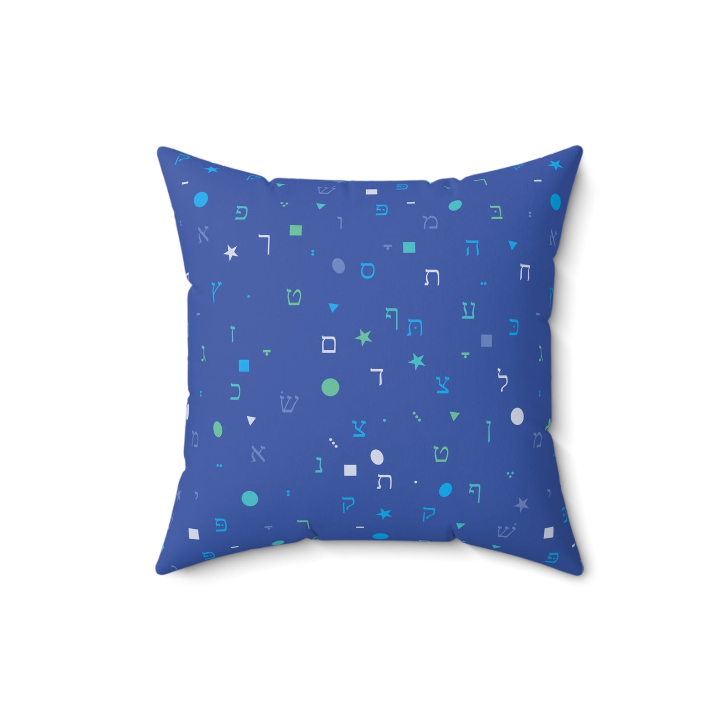 Dark Blue Aleph Beis and Shapes - Faux Suede Square Pillow