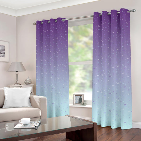 Purple Ombre Aleph Beis Butterflies Blackout Grommet Curtains | 265(gsm)