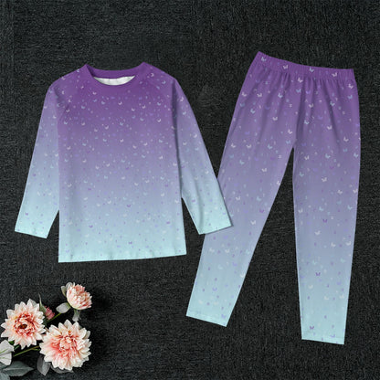 Purple Ombre Aleph Beis Butterflies All-Over Print Kid's Raglan Sleeve Pajamas With Wide Ankles