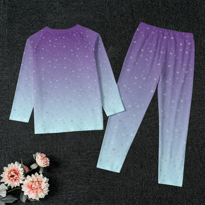 Purple Ombre Aleph Beis Butterflies All-Over Print Kid's Raglan Sleeve Pajamas With Wide Ankles