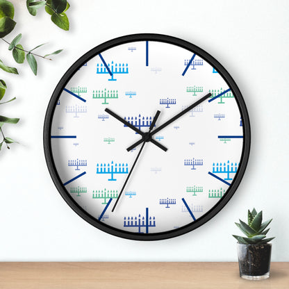 Chanukah Blue Menorahs Wall Clock