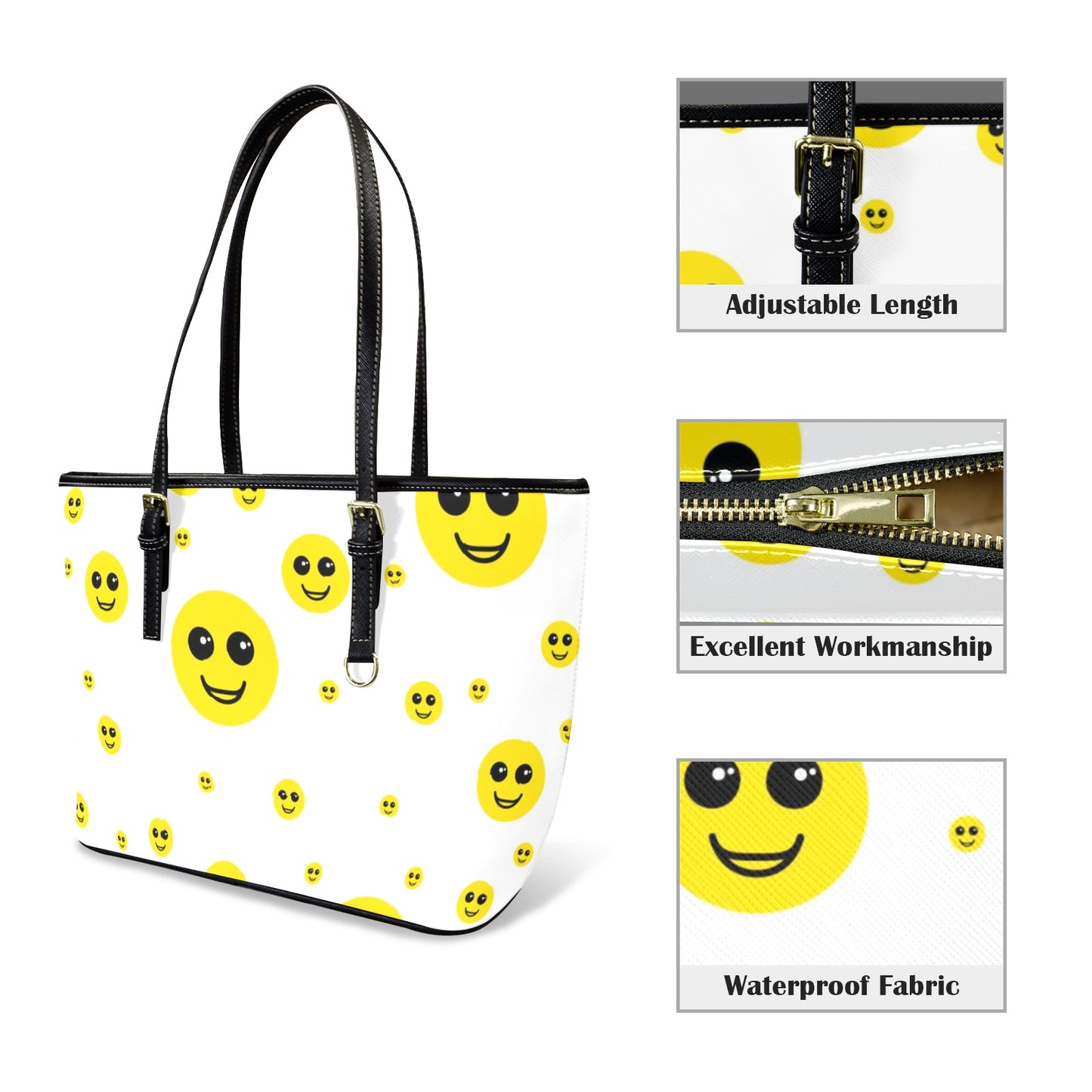 Smiley Leather Tote Bag-for Shalach Manos Small (Front&Back Printing) (1651)