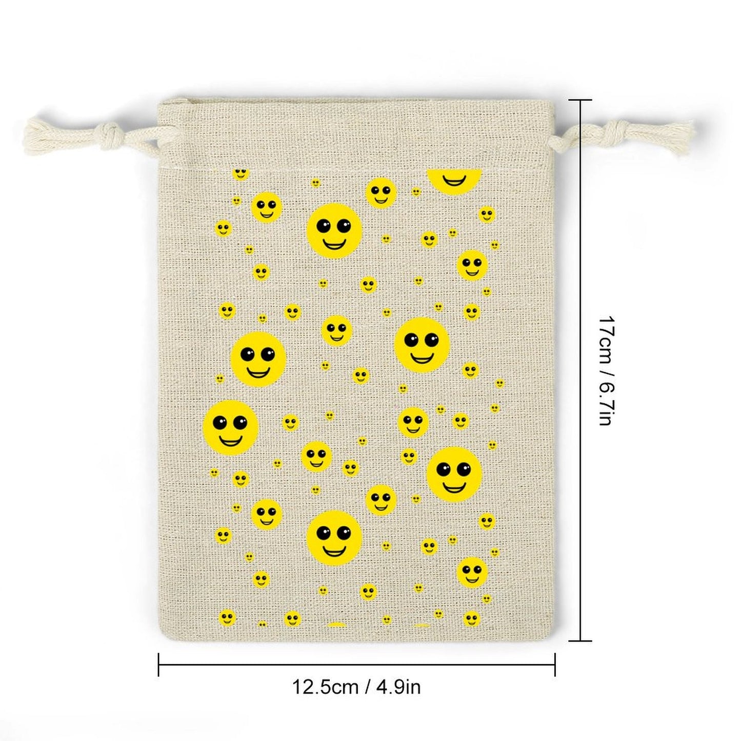 Smiley Small Cotton Linen Drawstring Bags for Shalach Manos