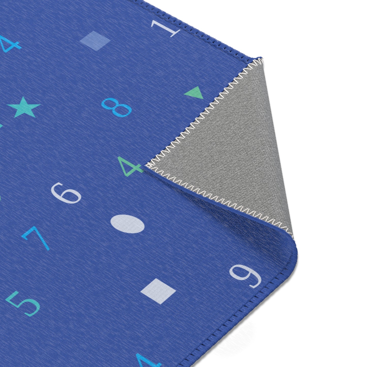 Dark Blue Numbers and Shapes Area Rugs