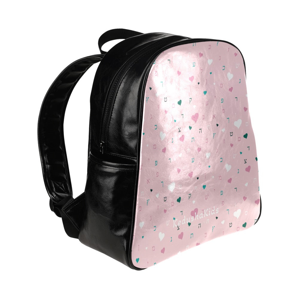 Pink Aleph Beis Hearts Multi-Pockets Toddler Backpack (Model 1636)