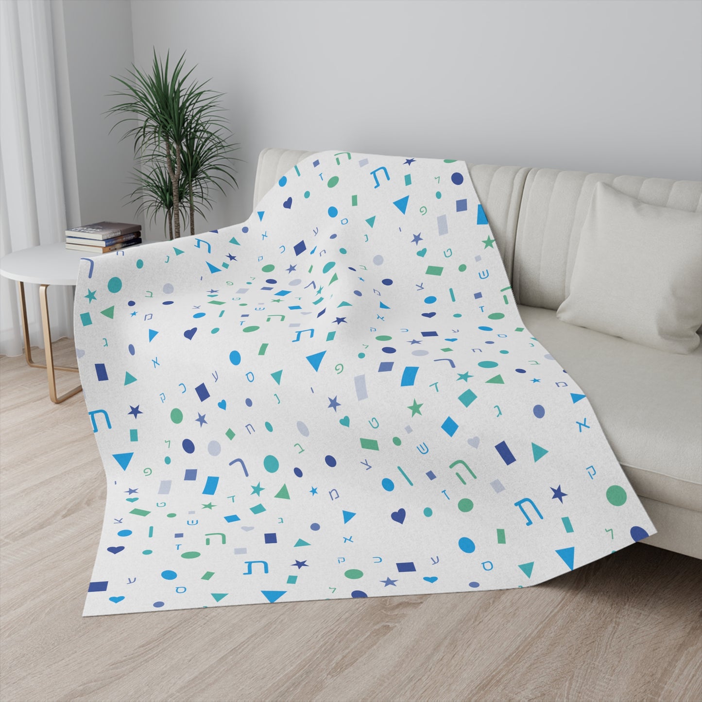 Blue Aleph Beis Shapes Sherpa Blanket