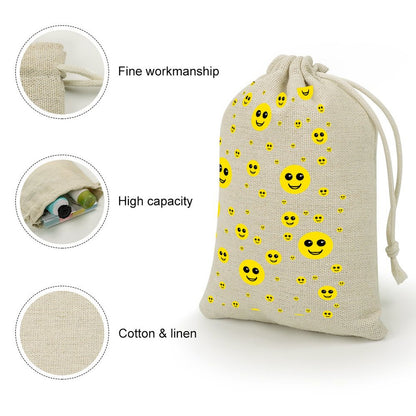 Smiley Small Cotton Linen Drawstring Bags for Shalach Manos