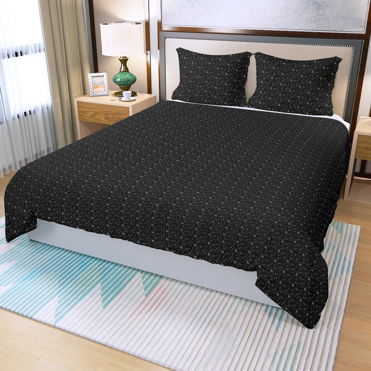 Black & White Aleph Beis Three Piece Duvet Cover Set