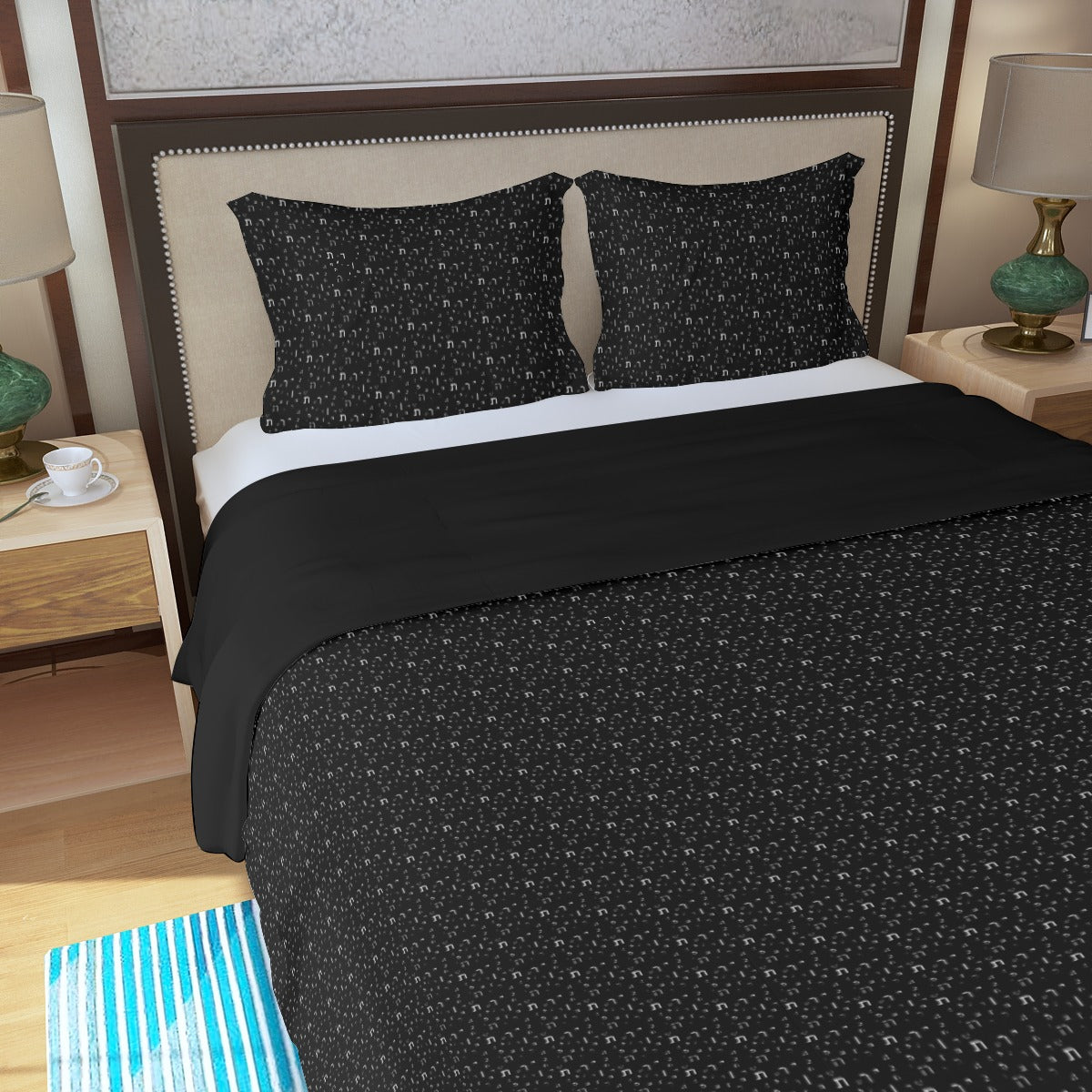 Black & White Aleph Beis Three Piece Duvet Cover Set