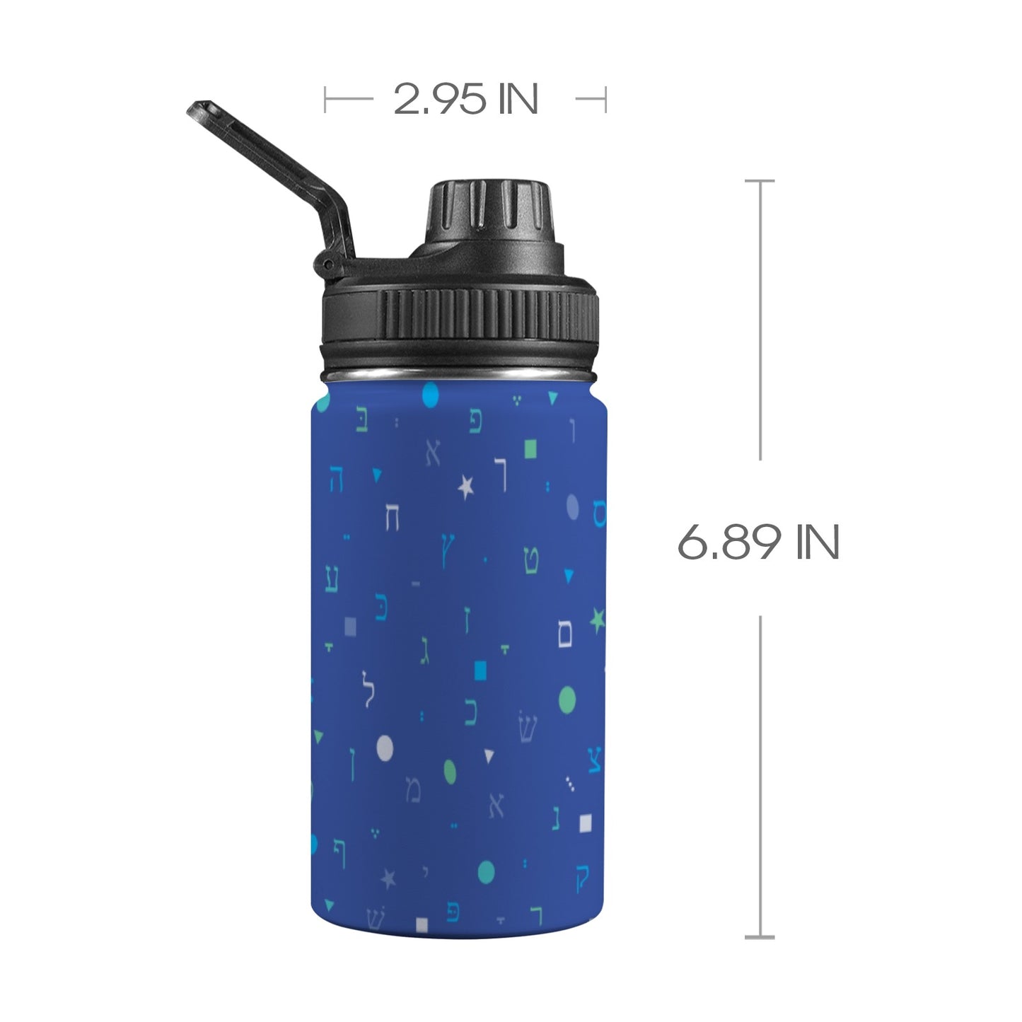 Dark Blue Aleph Beis Kids Water Bottle with Chug Lid (12 oz)
