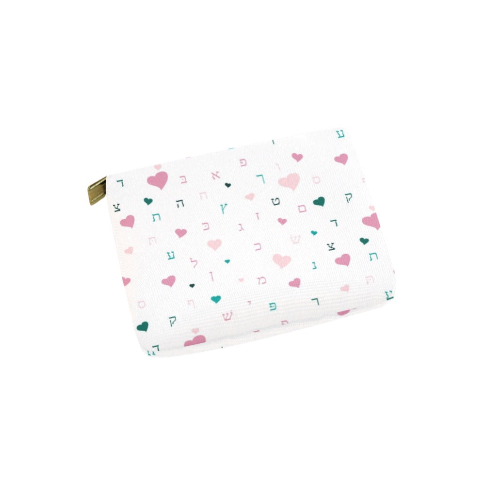 Pink Aleph Beis Hearts Carry-All Pouch 6''x5''