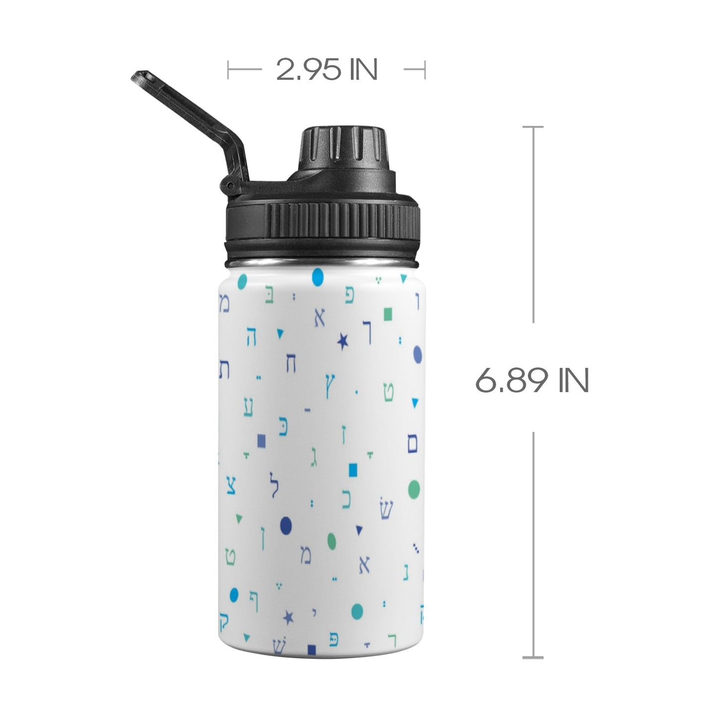 Light Blue Aleph Beis Kids Water Bottle with Chug Lid (12 oz)