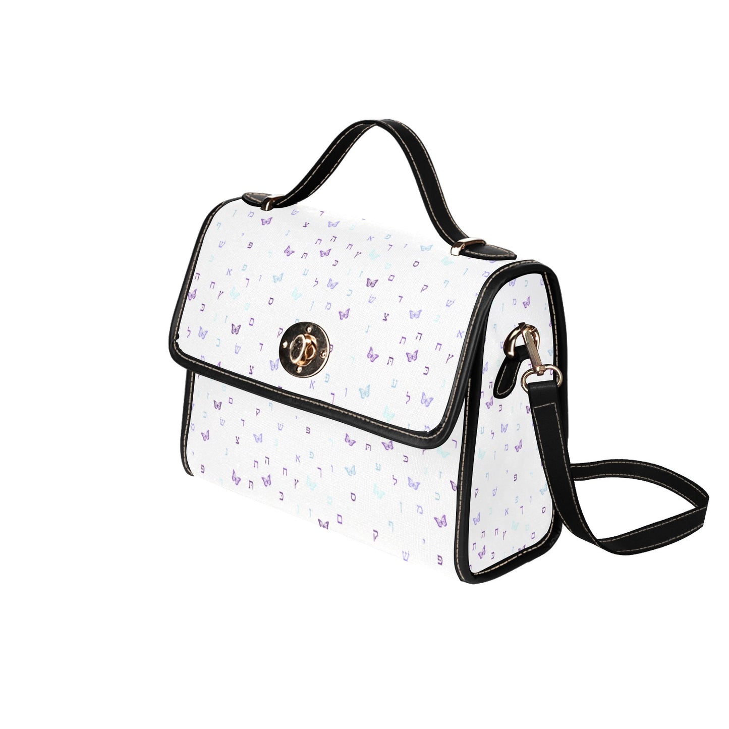 Purple Aleph Beis Butterflies Waterproof Canvas Bag-Black (All Over Print) (Model 1641)