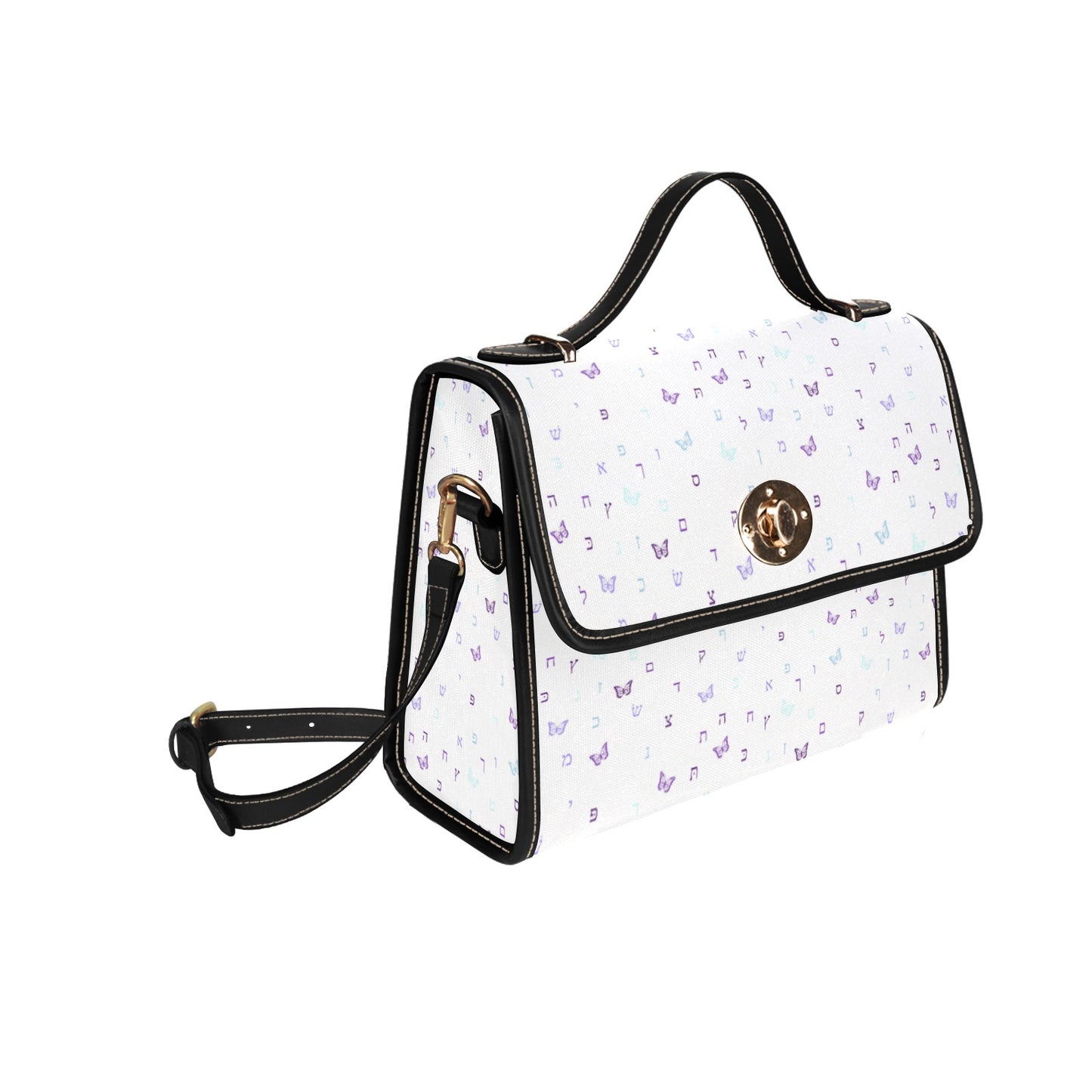 Purple Aleph Beis Butterflies Waterproof Canvas Bag-Black (All Over Print) (Model 1641)