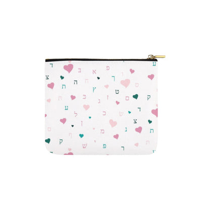 Pink Aleph Beis Hearts Carry-All Pouch 6''x5''