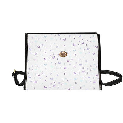 Purple Aleph Beis Butterflies Waterproof Canvas Bag-Black (All Over Print) (Model 1641)