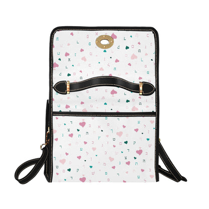 Pink Aleph Beis Hearts Waterproof Canvas Bag-Black (All Over Print) (Model 1641)