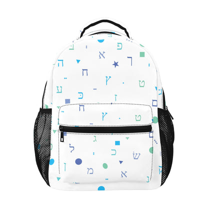 Light Blue Aleph Beis Shapes New 17-inch All Over Print Casual Backpack