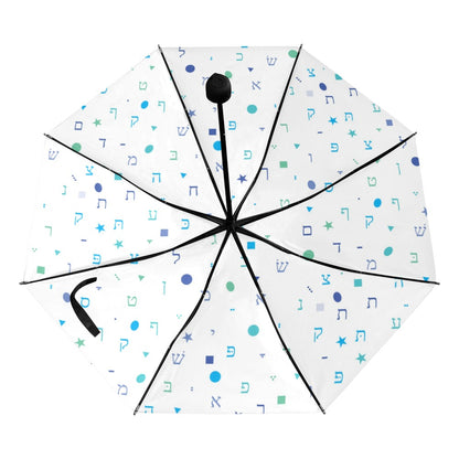 Light Blue Aleph Beis Umbrella Anti-UV Foldable Umbrella (Underside Printing) (U07)