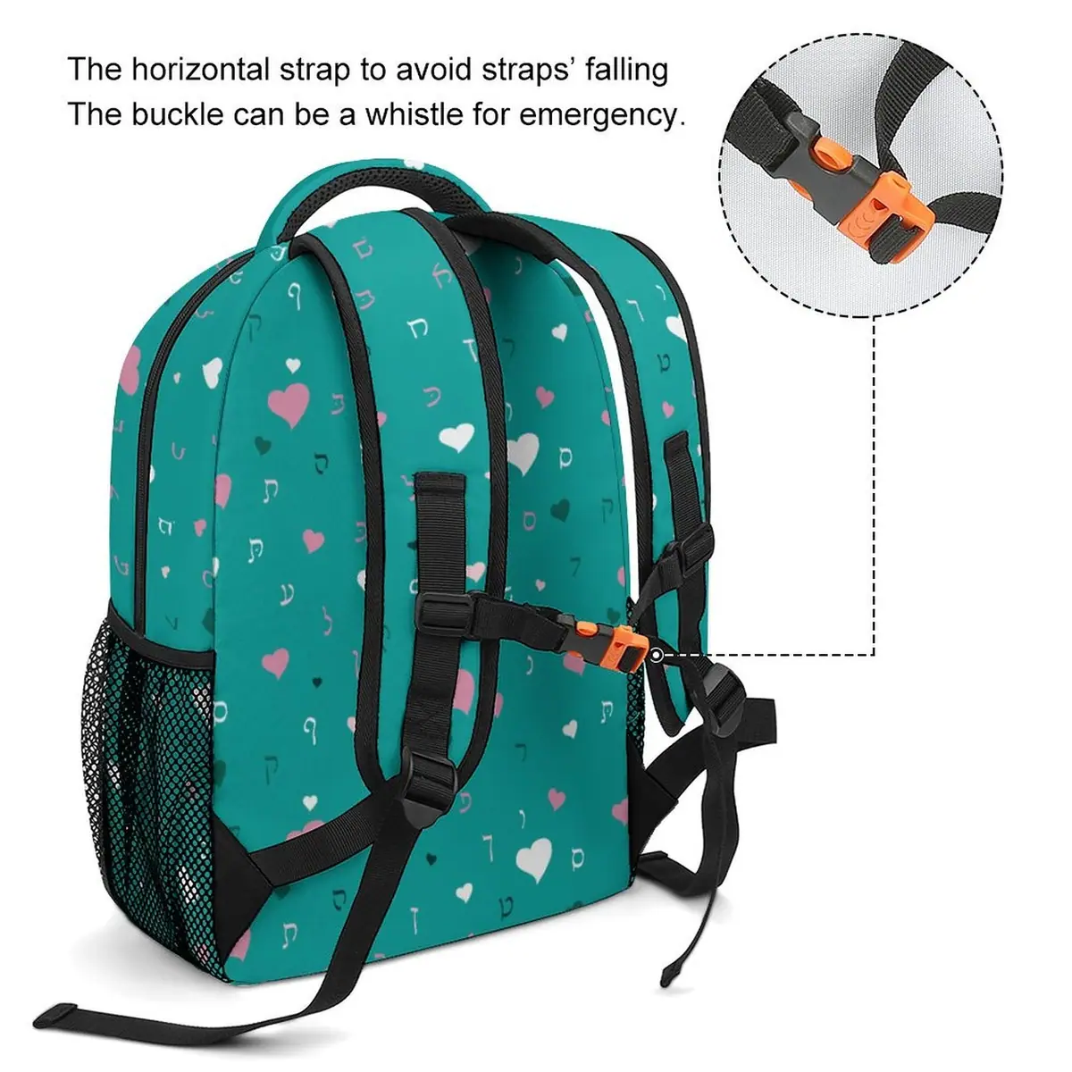 Green Hearts Rashi Letters Backpack, photo 3