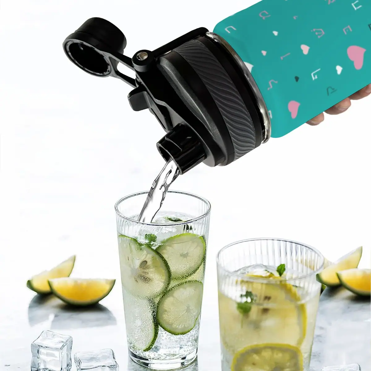 Green Rashi Aleph Beis Hearts 18oz Insulated Water Bottle, photo 4