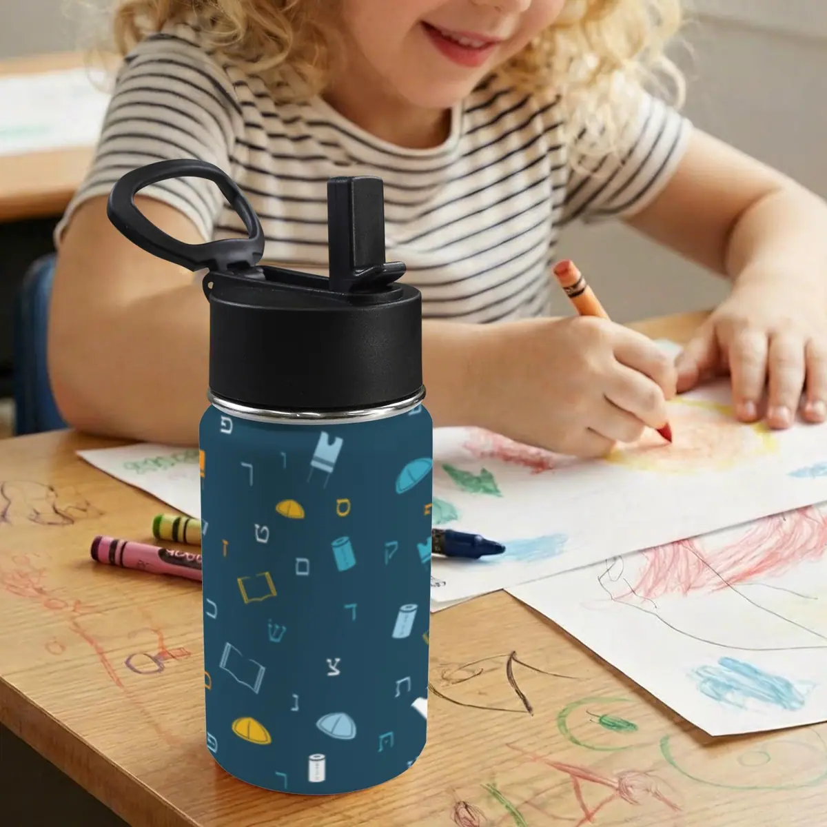 Mitzvah Boy Blue 12oz Water Bottle with Straw Lid, photo 5
