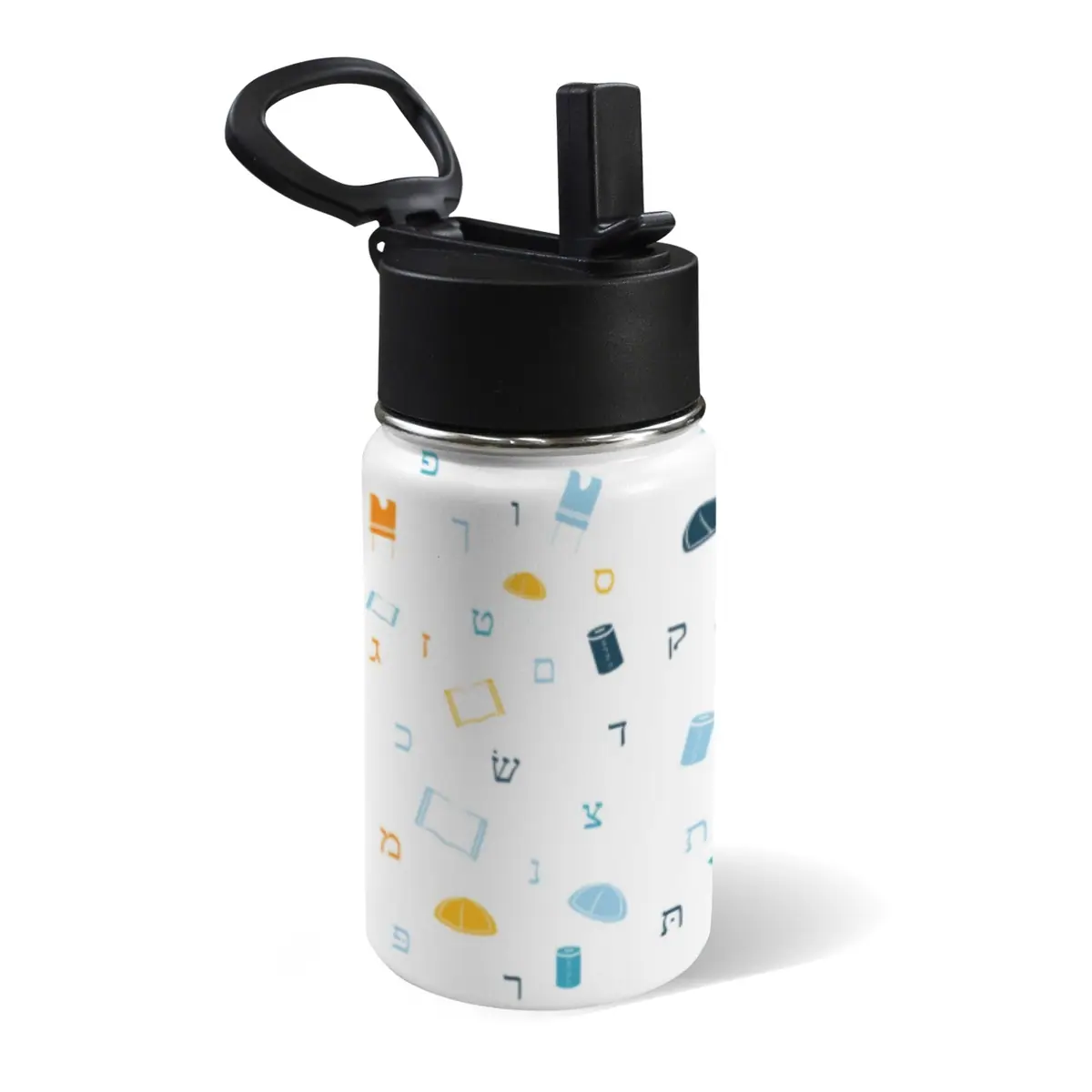 Mitzvah Boy White 12oz Water Bottle with Straw Lid, photo 1