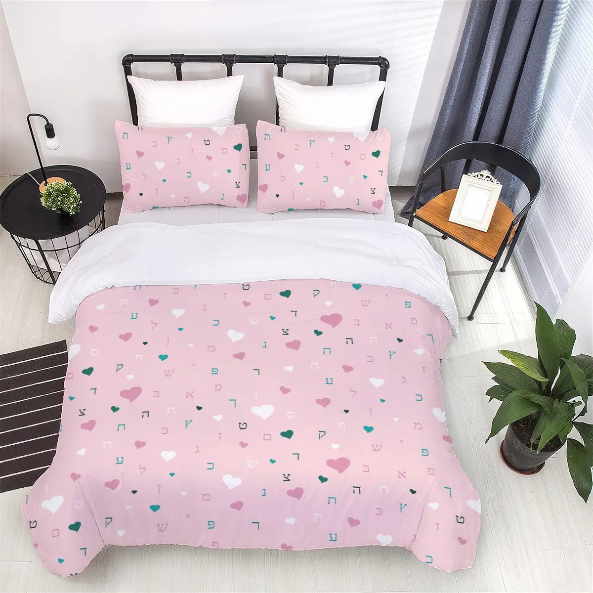 Pink Aleph Beis Hearts Bedding Set, photo 4