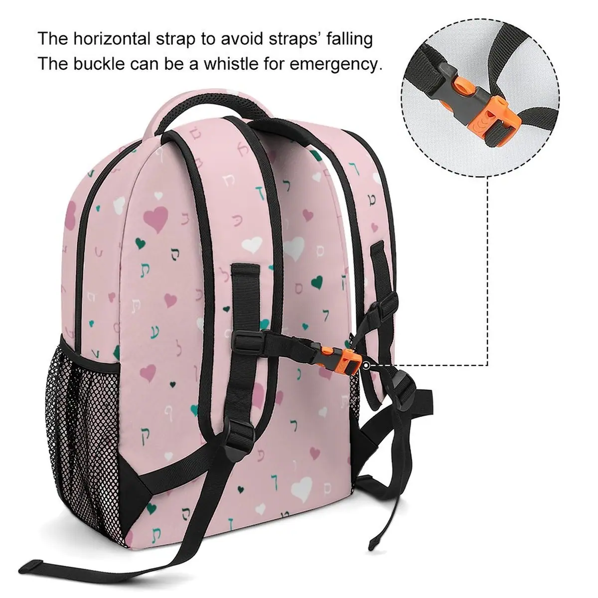 Pink Hearts Rashi Letters Backpack, photo 3