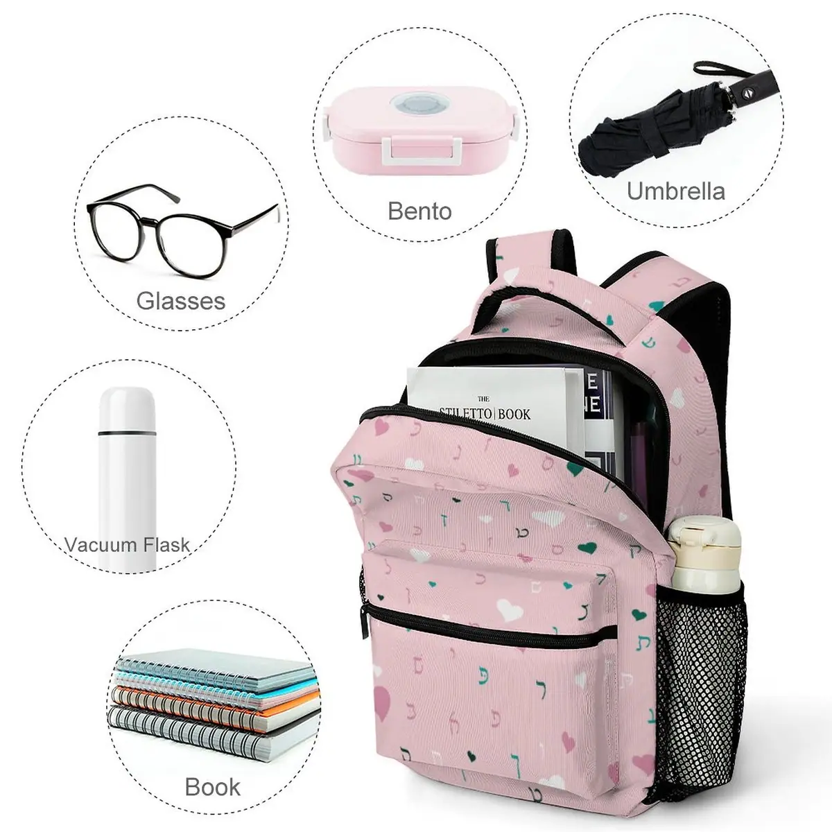 Pink Hearts Rashi Letters Backpack, photo 4