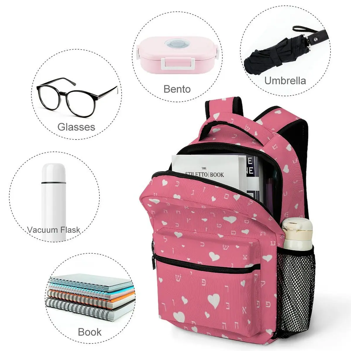 Pretty in Pink Aleph Beis Hearts Backpack, photo 4