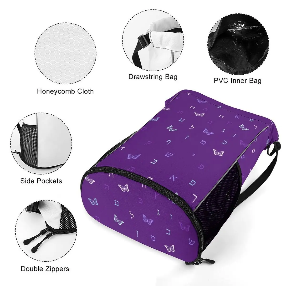 Purple Butterflies Girls Drawstring Bag, photo 3