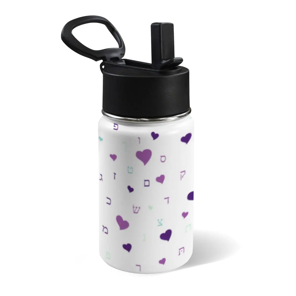 Purple Hearts Aleph Beis 12oz Water Bottle with Straw Lid, photo 1