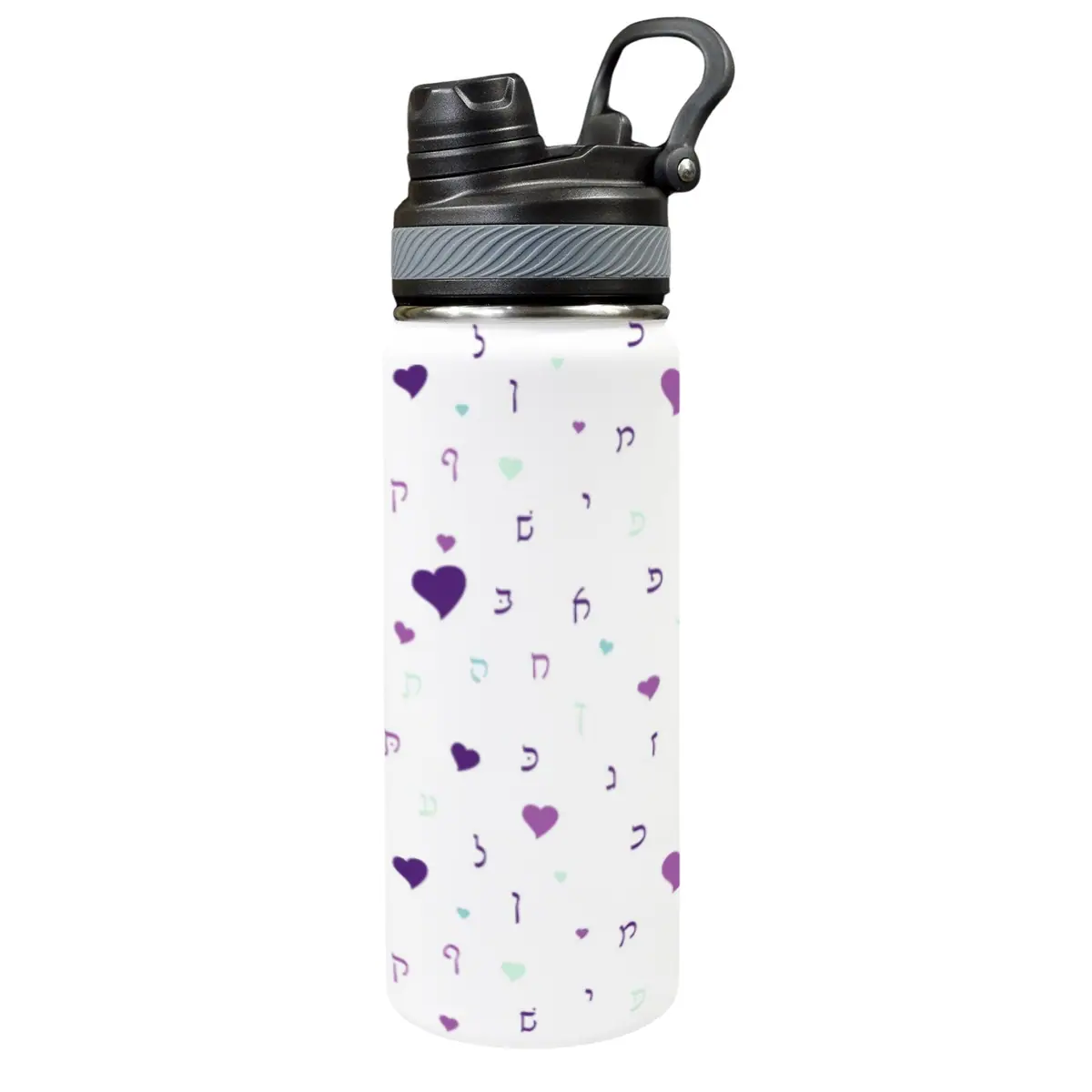 Purple Rashi Hearts 18oz Insulated Water Bottle, photo 1